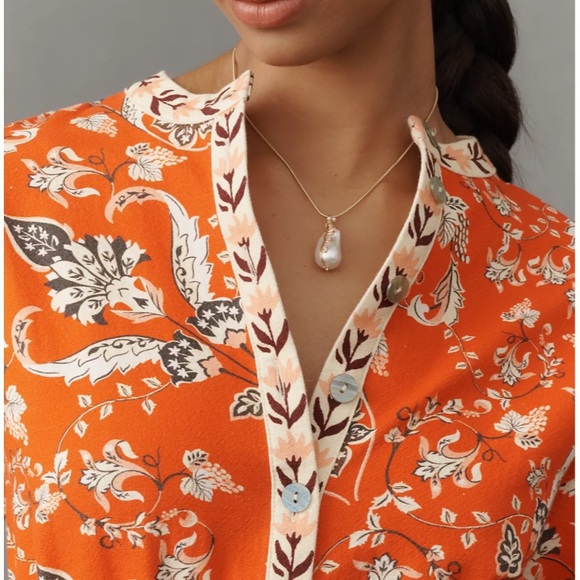 New with tags Farm Rio x Anthropologie Long-Sleeve Printed Romper - Picture 2 of 3